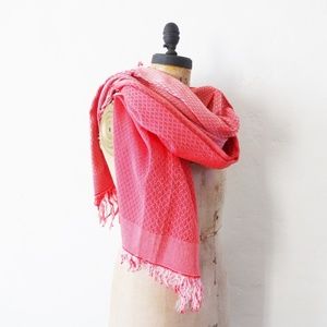 Large Red & White Woven Bohemian Boho Shawl Scarf